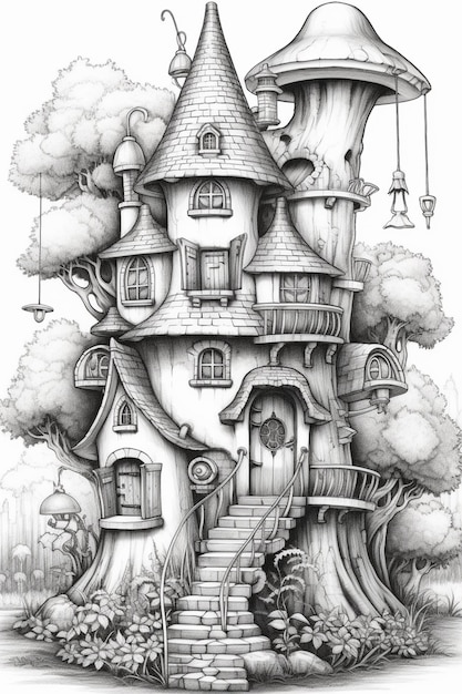 rysunek domu z drzewem na górze generatywnej ai