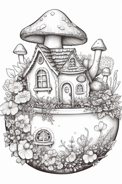 rysunek domu z grzybem na górze generatywny ai