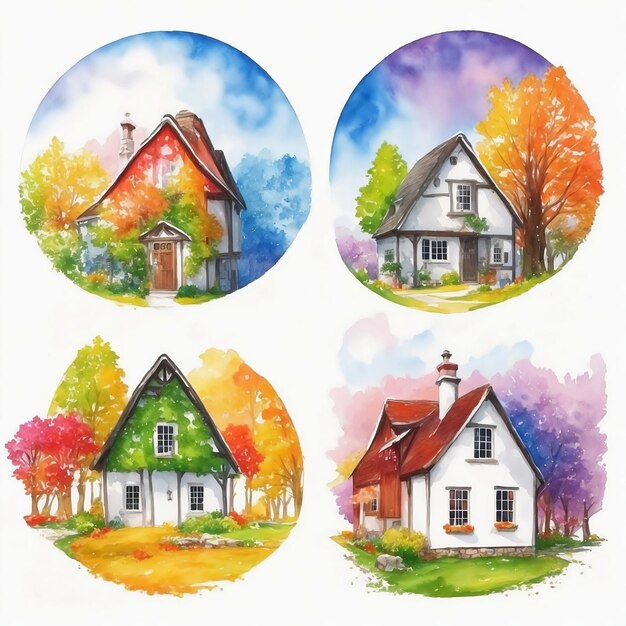 rysunek domu z obrazem domu i drzew.