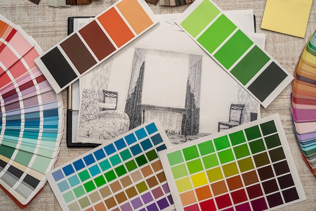 Rysunek Domu Z Próbkami Kolorów, Ołówek Do Renowacji, Przemysł