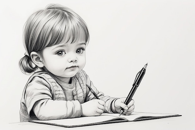 Rysunek dziecka z długopisem w ręku