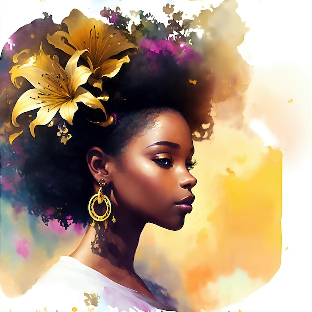 Rysunek dziewczyna afro amerykański boho abstrakcyjny styl