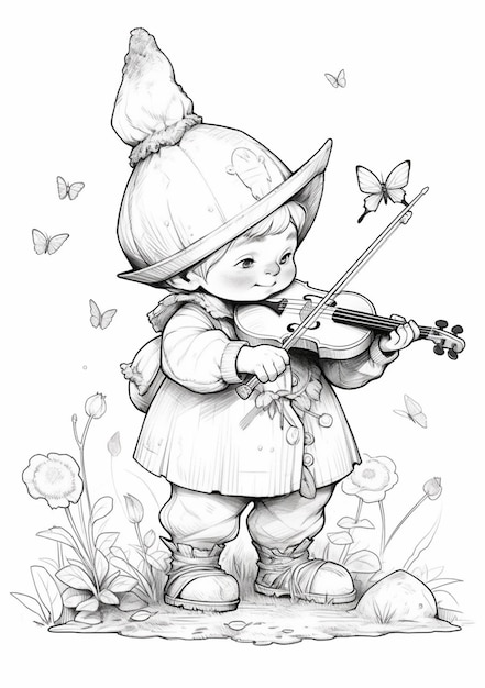 Zdjęcie rysunek dziewczynki grającej na skrzypcach w polu generatywnym ai