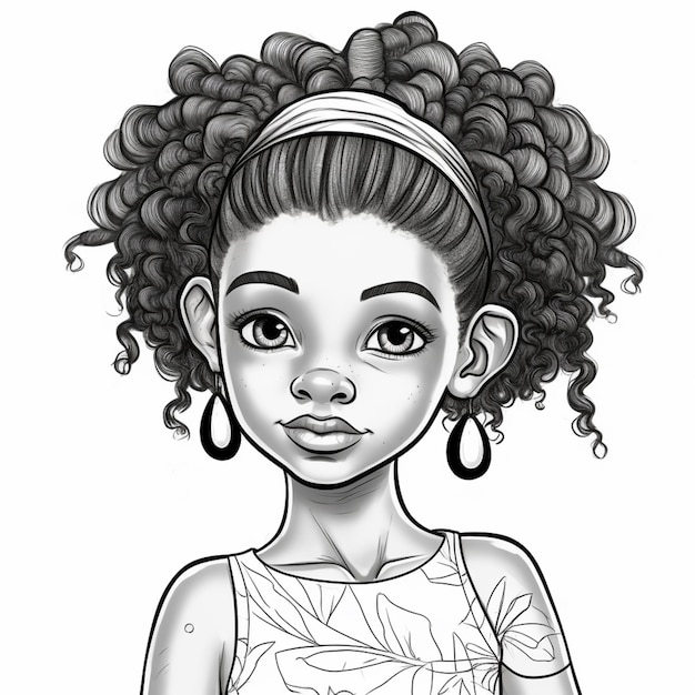 rysunek dziewczyny z dużym afro i kwiatkiem we włosach generatywnej ai
