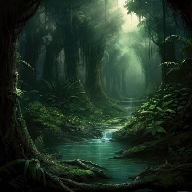 Rysunek dżungli w stylu Dark Fantasy