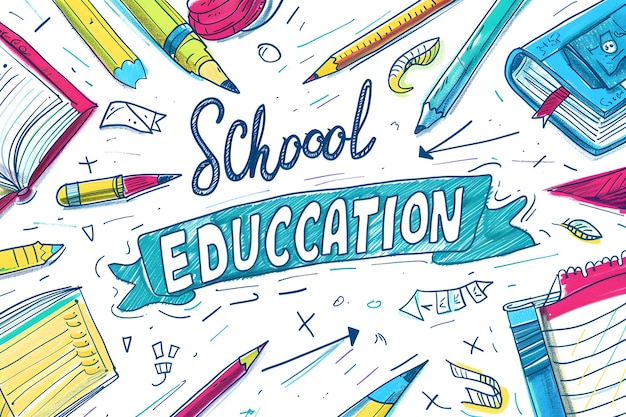 rysunek edukacji szkolnej z niebieską wstążką
