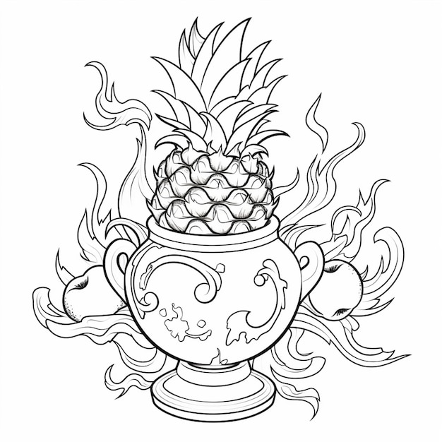 Rysunek garnka z ananasem wewnątrz generatywny ai