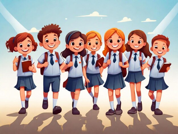 rysunek grupy dzieci szkolnych trzymających książki