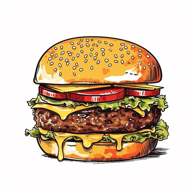 Rysunek hamburgera z czerwonym pomidorem