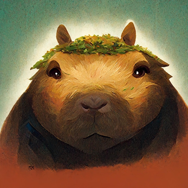 Zdjęcie rysunek kapibary z zieloną wstążką