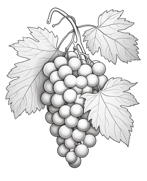 rysunek kiści winogron z liśćmi na gałęzi generatywnej ai