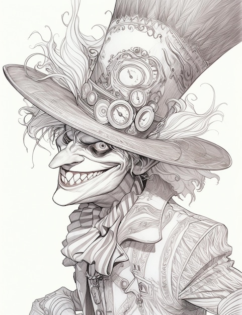 Zdjęcie rysunek klauna z kapeluszem i czapką generatywną ai