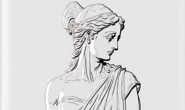 Zdjęcie rysunek kobiecego posągu bogini artemidy, stworzony za pomocą generatywnej sztucznej inteligencji