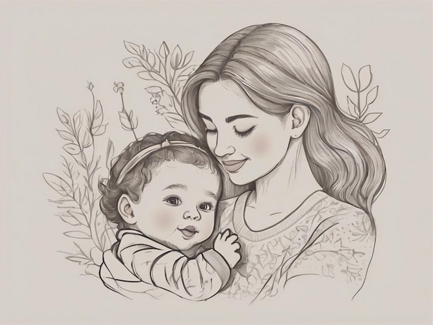 rysunek kobiety i jej dziecka z tatuażem kobiety trzymającej dziecko
