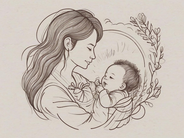rysunek kobiety trzymającej dziecko z obrazem kobiety i słowami matka