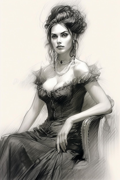 rysunek kobiety w sukni z naszyjnikiem