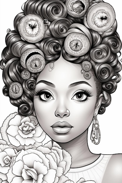 rysunek kobiety z bukietem kwiatów w włosach generatywny ai