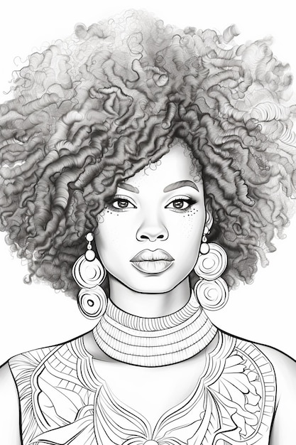 Zdjęcie rysunek kobiety z dużym afro i kolczykami generatywny ai