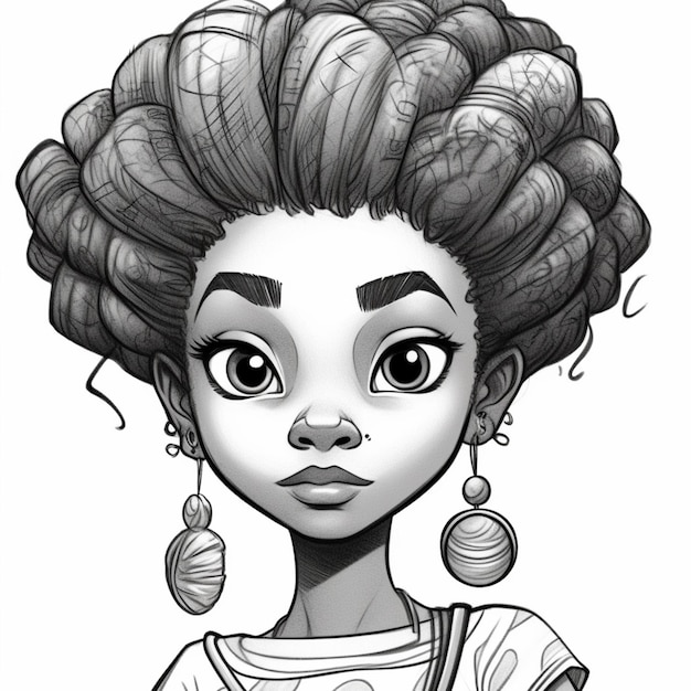 rysunek kobiety z dużymi włosami afro