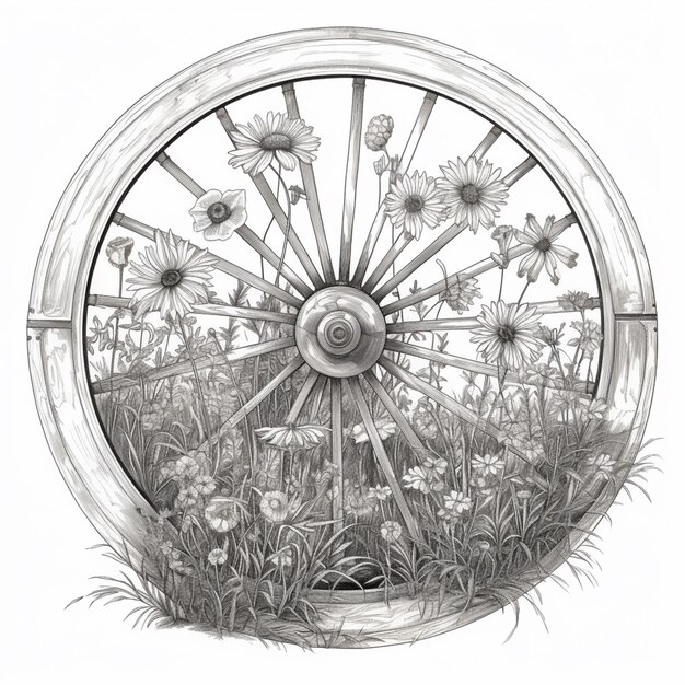 rysunek koła z kwiatami w trawie generatywnej ai