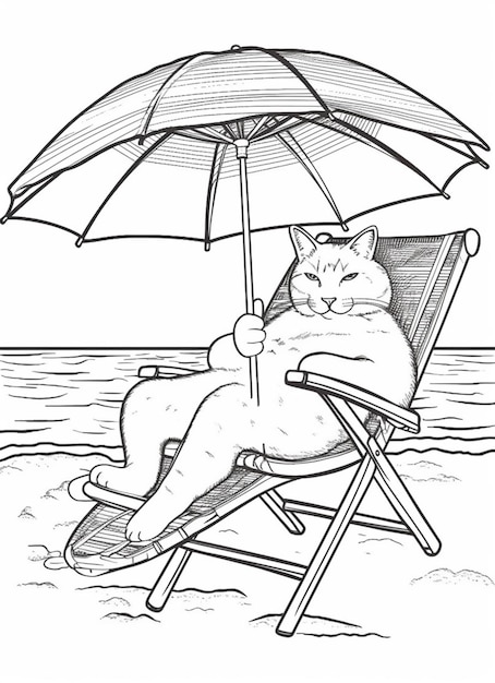 Zdjęcie rysunek kota siedzącego na krześle pod parasolem generatywnym ai