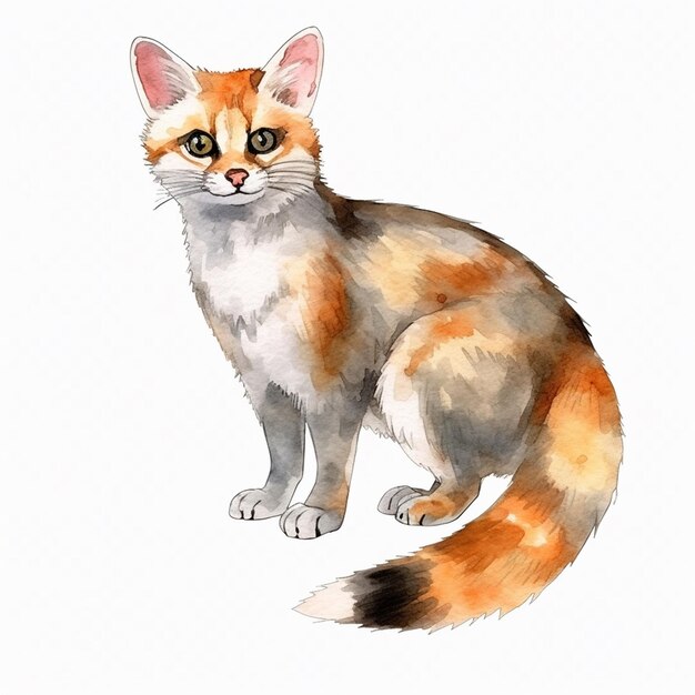 Rysunek kota z długim ogonem i białym ogonem.