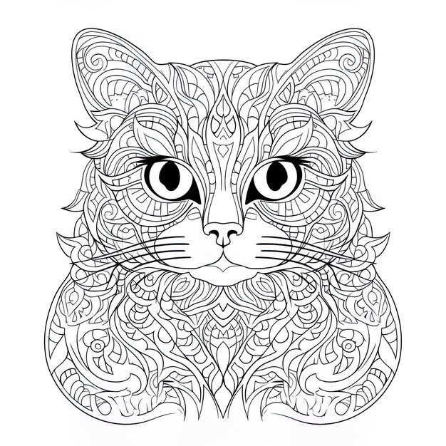 Zdjęcie rysunek kota z wzorem głowy i głową kota