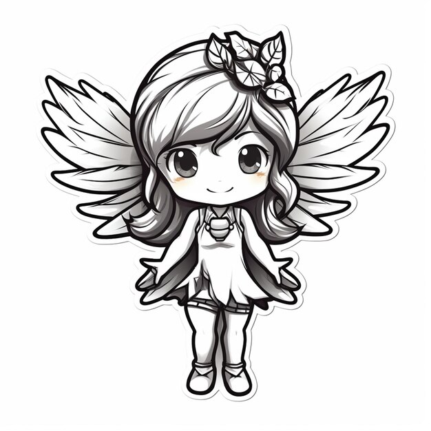 rysunek kreskówki małej dziewczynki z skrzydłami i kwiatem generatywnym ai