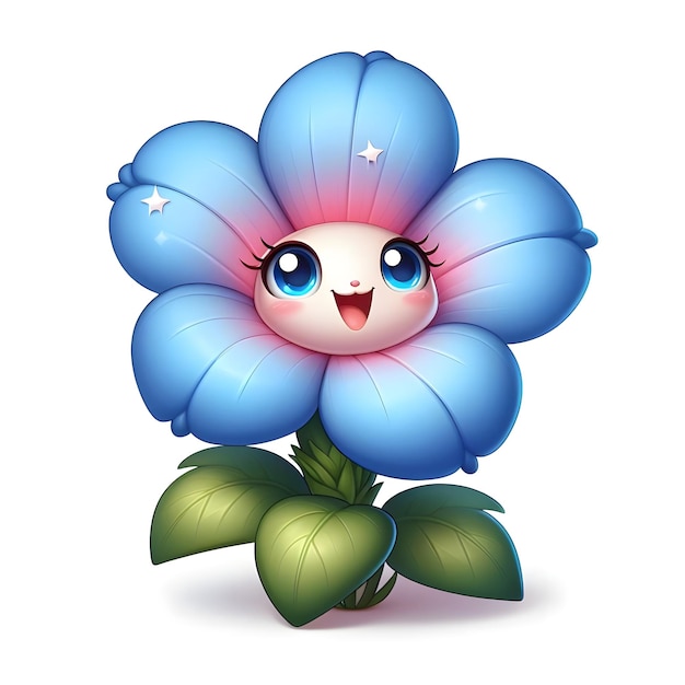 Zdjęcie rysunek kreskówki niebieskiego kwiatu z różową granicą