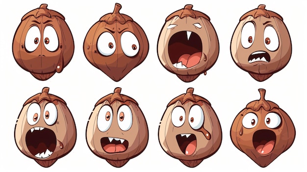 Zdjęcie rysunek kreskówki z garstką kokosów z zaskoczonym wyrazem twarzy