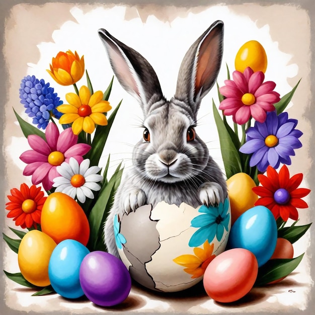 rysunek króliki i jaj z królikiem na tle
