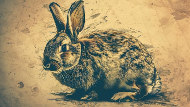 Zdjęcie rysunek króliku siedzącego na ziemi nadaje się do różnych zastosowań