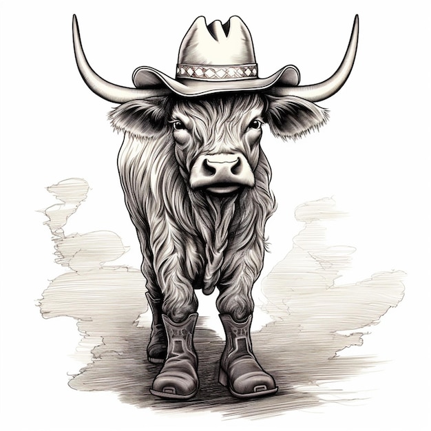 rysunek krowy w kowbojskim kapeluszu i butach generatywnej AI