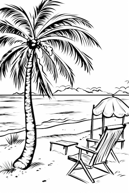 Zdjęcie rysunek krzesła plażowego i parasola na plaży generatywny ai