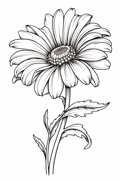rysunek kwiatu stokrotki z liśćmi na białym tle generatywna ai