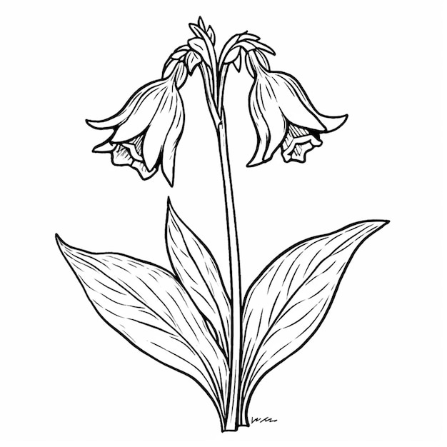 Zdjęcie rysunek kwiatu z liśćmi i łodygą