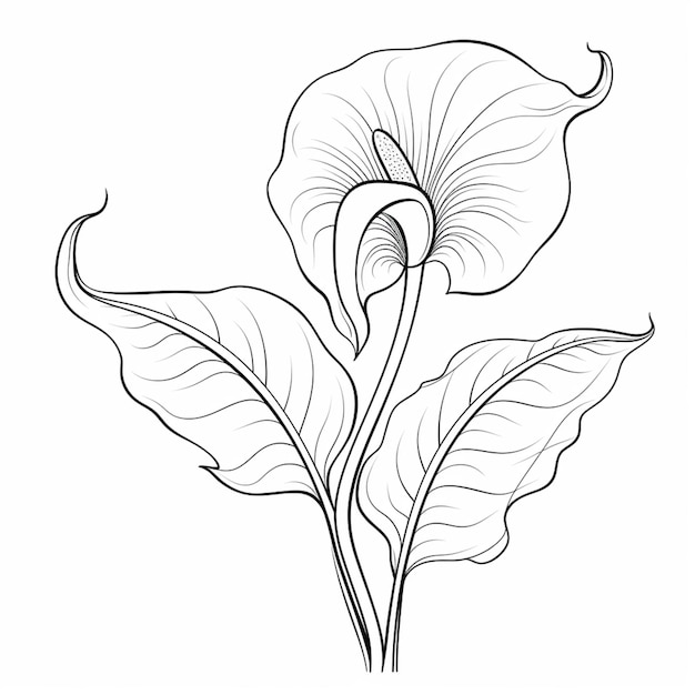 Zdjęcie rysunek kwiatu z liśćmi na białym tle generatywny ai