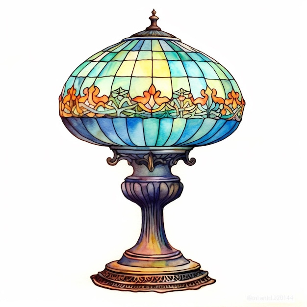 Rysunek lampy z niebieskim odcieniem i kwiatowym projektem generatywnym ai
