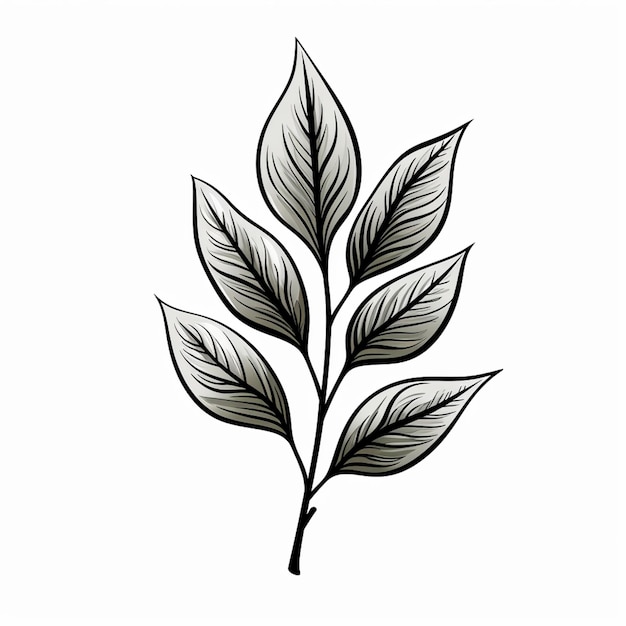 Zdjęcie rysunek liścia z czarnymi i białymi liśćmi generatywne ai