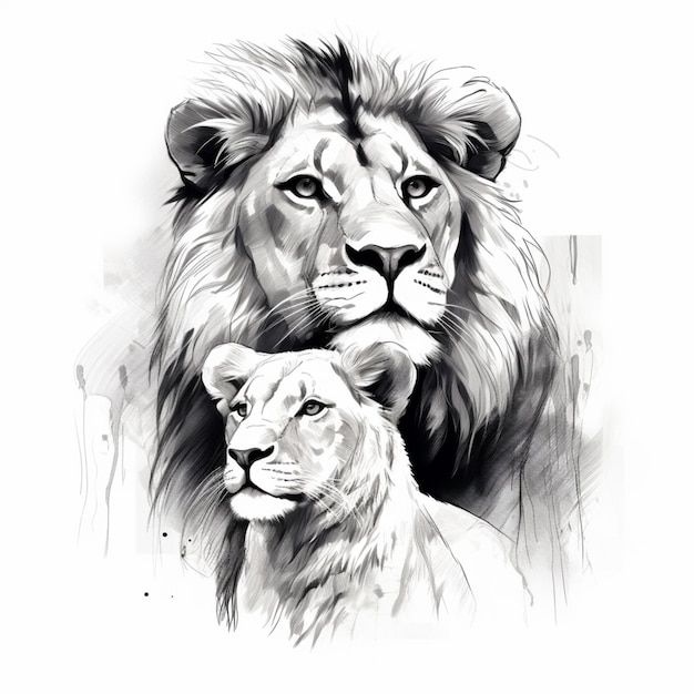 rysunek lwa i lwicy są pokazywane generatywne ai