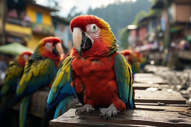 Rysunek Macaws i papugi squawking poza