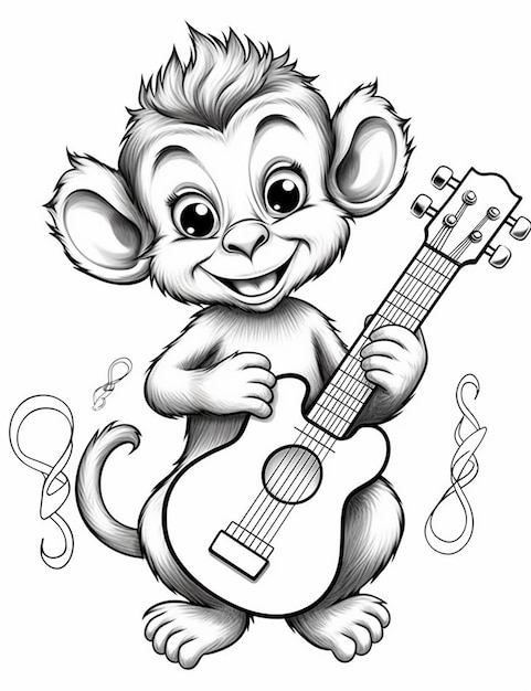 Zdjęcie rysunek małpy grającej na gitarze
