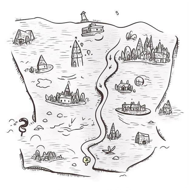 Zdjęcie rysunek mapy z łodzią i latarnią morską