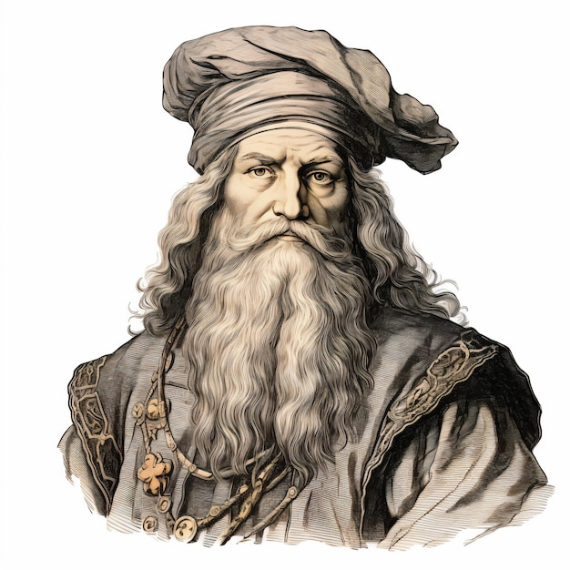 rysunek mężczyzny z długą brodą
