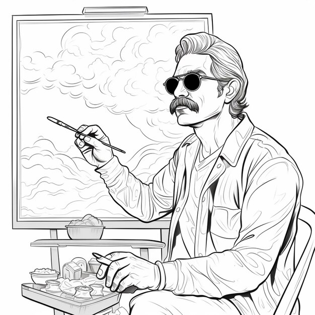 Zdjęcie rysunek mężczyzny z wąsami i okularami przeciwsłonecznymi
