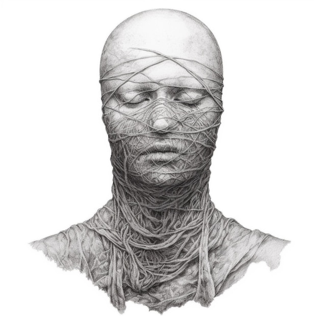 Zdjęcie rysunek mężczyzny z zawiązaną głową i szyją