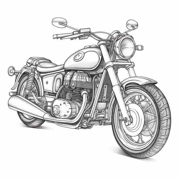 rysunek motocykla z widokiem z boku na przednie koło generatywne ai