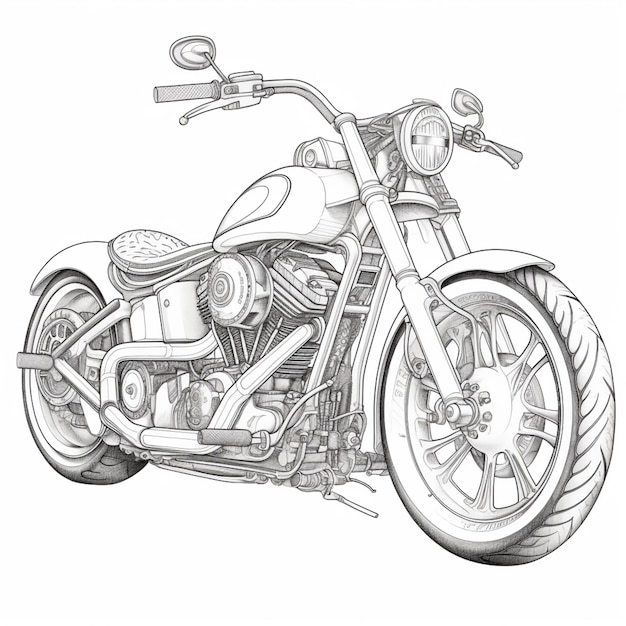 rysunek motocykla z widokiem z boku na przednie koło generatywne ai