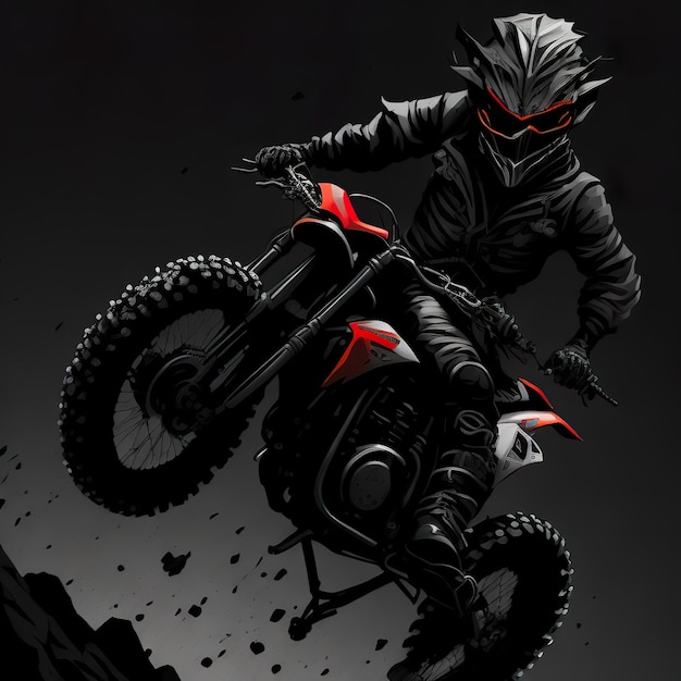 Rysunek motocyklisty z liczbą 4 na hełmie