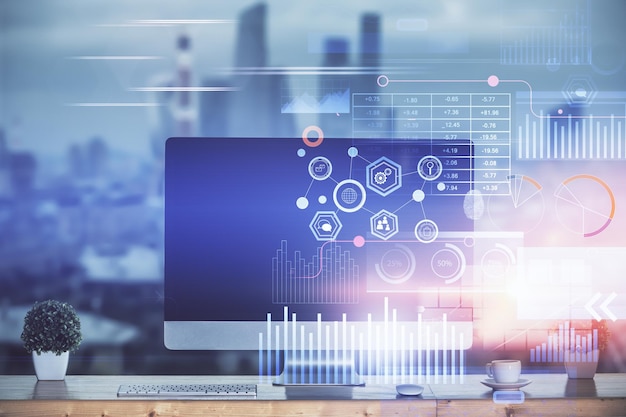 Rysunek motywu technologicznego i tabela z komputerem Wielokrotne narażenie Pojęcie informacji